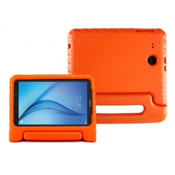Ударостойкий детский силиконовый матовый гиппоаллергенный непрозрачный чехол с встроенной ножкой-подставкой для Samsung Galaxy Tab E 9.6 Оранжевый