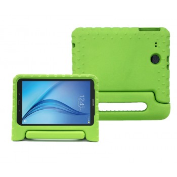 Ударостойкий детский силиконовый матовый гиппоаллергенный непрозрачный чехол с встроенной ножкой-подставкой для Samsung Galaxy Tab E 9.6 Зеленый