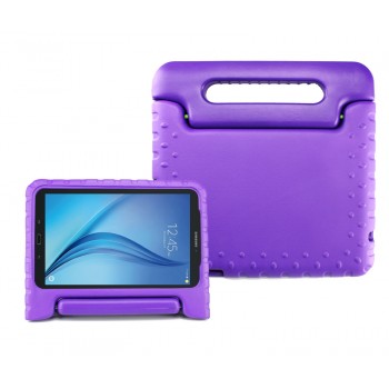 Ударостойкий детский силиконовый матовый гиппоаллергенный непрозрачный чехол с встроенной ножкой-подставкой для Samsung Galaxy Tab E 9.6 Фиолетовый