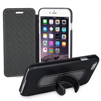 Кожаный чехол флип подставка с ножкой-вкладышем (нат. кожа) для Iphone 6 Plus Черный