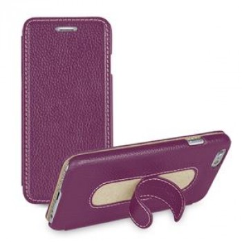 Кожаный чехол флип подставка с ножкой-вкладышем (нат. кожа) для Iphone 6 Plus Фиолетовый