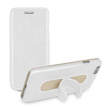 Кожаный чехол флип подставка с ножкой-вкладышем (нат. кожа) для Iphone 6 Белый