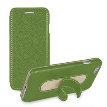 Кожаный чехол флип подставка с ножкой-вкладышем (нат. кожа) для Iphone 6 Зеленый