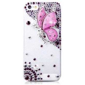 Пластиковый транспарентный чехол с аппликацией из страз Бабочка для Iphone 6 Plus Розовый