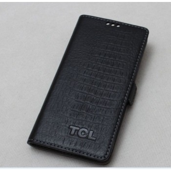 Кожаный чехол горизонтальная книжка (крокодил) с крепежной застежкой для Alcatel One Touch Idol X+ Черный