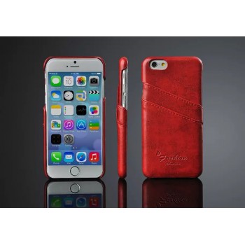 Дизайнерский кожаный чехол накладка с отделениями для карт на Iphone 6 Plus Красный
