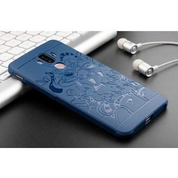 Силиконовый матовый непрозрачный чехол с текстурным покрытием Дракон для Huawei Mate 9 Синий