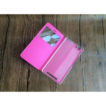 Чехол горизонтальная книжка на пластиковой основе с окном вызова для Highscreen Power Ice Max Розовый