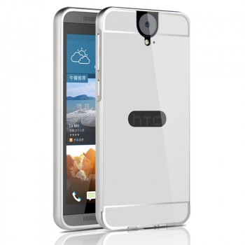Двухкомпонентный чехол с металлическим бампером и поликарбонатной накладкой с отверстием для лого для HTC One E9+ Серый