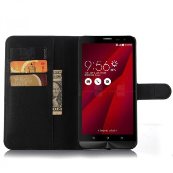 Чехол портмоне подставка с магнитной застежкой и отсеком для карт для Asus Zenfone 2 Черный