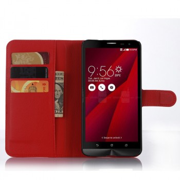 Чехол портмоне подставка с магнитной застежкой и отсеком для карт для Asus Zenfone 2 Красный