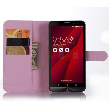 Чехол портмоне подставка с магнитной застежкой и отсеком для карт для Asus Zenfone 2 Розовый