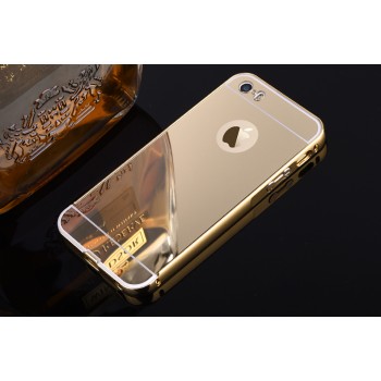 Двухкомпонентный чехол c металлическим бампером с поликарбонатной накладкой и зеркальным покрытием для Iphone 6 Plus/6s Plus Бежевый