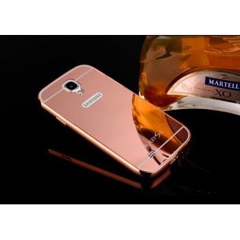 Двухкомпонентный чехол c металлическим бампером с поликарбонатной двухцветной накладкой и зеркальным покрытием для Samsung Galaxy S4 Mini Розовый
