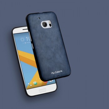 Силиконовый матовый непрозрачный дизайнерский фигурный чехол с текстурным покрытием Кожа для HTC 10 Синий