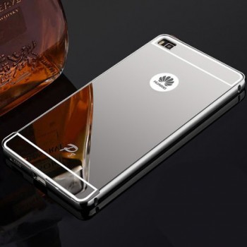 Двухкомпонентный чехол с металлическим бампером и поликарбонатной зеркальной накладкой для Huawei P8 Белый
