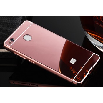 Двухкомпонентный чехол c металлическим бампером с поликарбонатной двухцветной накладкой и зеркальным покрытием для Xiaomi RedMi 4X Розовый