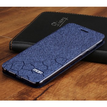 Чехол горизонтальная книжка подставка текстура Соты на силиконовой основе для Huawei Honor 9 Синий