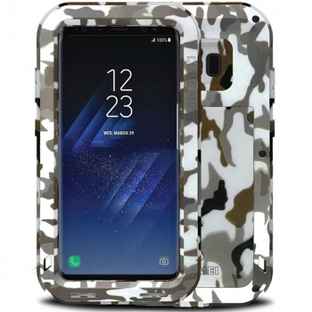 Эксклюзивный многомодульный ультрапротекторный пылевлагозащищенный ударостойкий нескользящий чехол алюминиево-цинковый сплав/силиконовый полимер текстура Камуфляж для Samsung Galaxy S8