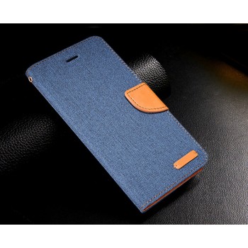 Чехол портмоне подставка на силиконовой основе с тканевым покрытием на дизайнерской магнитной защелке для Samsung Galaxy S7 Синий