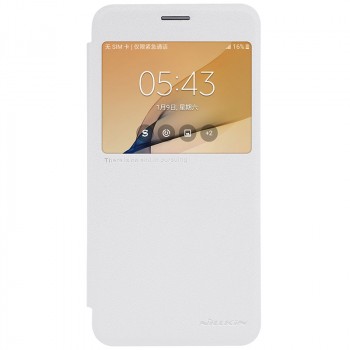 Чехол горизонтальная книжка на пластиковой нескользящей премиум основе с окном вызова для Samsung Galaxy J5 Prime Белый