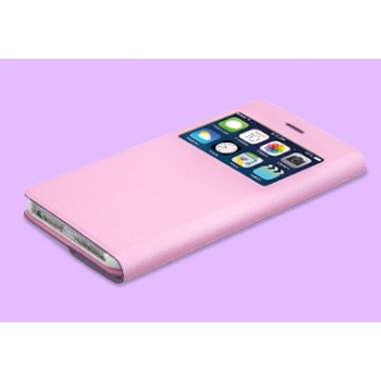 Эксклюзивный двухсторонний чехол флип подставка на пластиковой основе с окном вызова и антишпионской пленкой для Iphone 6 Plus Розовый