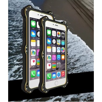 Антиударный пылевлагозащищенный гибридный премиум чехол силикон/металл/закаленное стекло со съёмной крышкой с окном вызова и свайпом для Iphone 6 Plus/6s Plus Черный
