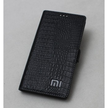 Кожаный чехол горизонтальная книжка подставка премиум (нат. кожа крокодила) с крепежной застежкой для Xiaomi Mi Mix Черный