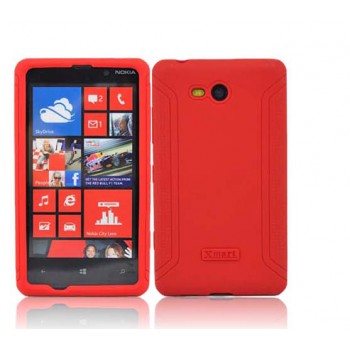 Силиконовый матовый непрозрачный нескользящий чехол для Nokia Lumia 820 Красный
