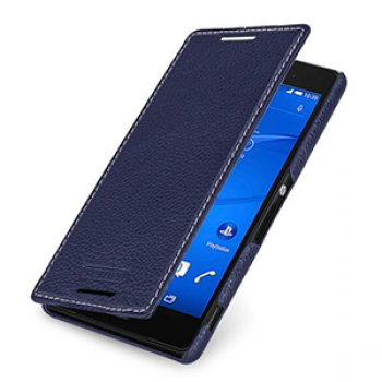 Кожаный чехол горизонтальная книжка (нат. кожа) для Sony Xperia Z3 Синий