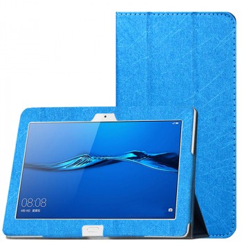 Сегментарный чехол книжка подставка текстура Линии с рамочной защитой экрана для Huawei MediaPad M3 Lite 10 Голубой
