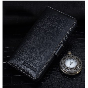 Кожаный чехол портмоне (нат. кожа) с магнитной защелкой для Samsung Galaxy J7 (2016) Черный