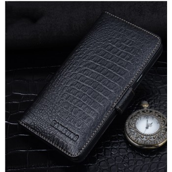 Кожаный чехол портмоне подставка (премиум нат. кожа крокодила) с магнитной застежкой (на пластиковой основе) для Samsung Galaxy S7 Черный