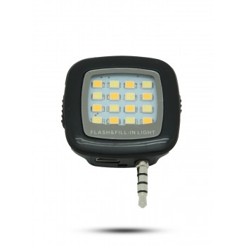 Квадратная LED-вспышка 200мАч 3 Вт с регулятором яркости и подключением через аудиоразъем Черный