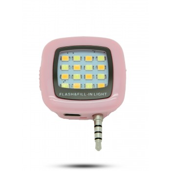 Квадратная LED-вспышка 200мАч 3 Вт с регулятором яркости и подключением через аудиоразъем Розовый