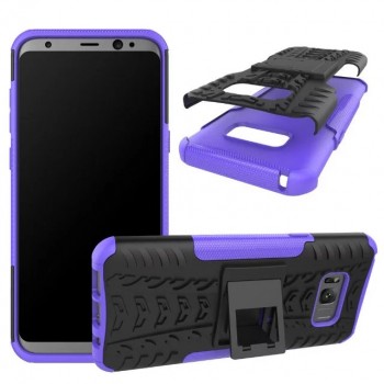 Экстрим противоударный чехол для Samsung Galaxy S8 Plus с подставкой и текстурой шины Фиолетовый