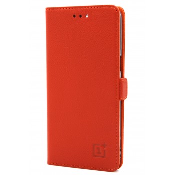 Кожаный чехол горизонтальная книжка подставка с крепежной застежкой для OnePlus 5 Оранжевый