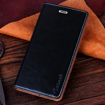 Чехол флип-подставка вощеная кожа на присоске для Microsoft Lumia 535 Черный