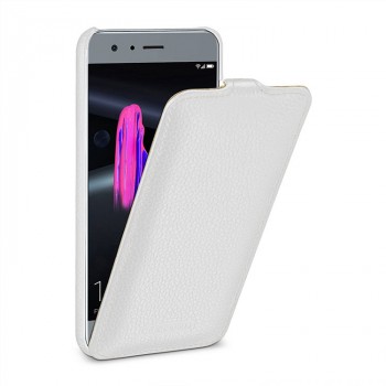 Кожаный чехол вертикальная книжка (премиум нат. кожа) для Huawei Honor 9 Белый