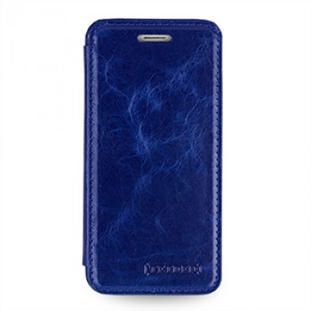 Кожаный чехол горизонтальная книжка (нат. кожа с вощеным покрытием) для Iphone 6 Синий