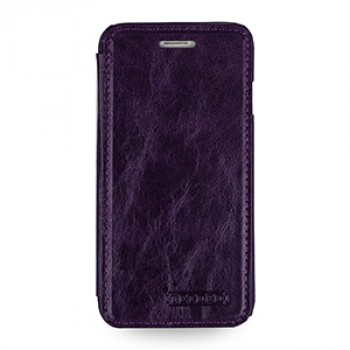 Кожаный чехол горизонтальная книжка (нат. кожа с вощеным покрытием) для Iphone 6 Фиолетовый