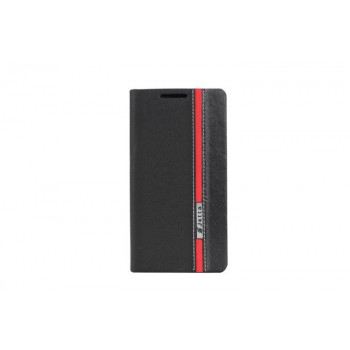 Чехол горизонтальная книжка подставка текстура Линии на силиконовой основе с отсеком для карт для HTC One (M7) One SIM (для модели с одной сим-картой) Черный