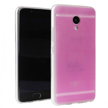 Силиконовый матовый полупрозрачный чехол с текстурным покрытием Кожа для Meizu M5 Note Розовый