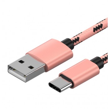Зарядный кабель в тканевой оплетке USB 3.1 Type-C 1m 3A Розовый