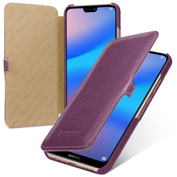 Кожаный чехол горизонтальная книжка (премиум нат. кожа) с крепежной застежкой для Huawei P20 Lite Фиолетовый