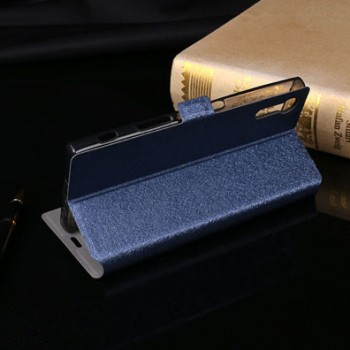 Чехол горизонтальная книжка подставка текстура Золото с отсеком для карт для Sony Xperia XZ/XZs Синий