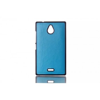 Пластиковый текстурный чехол накладка дизайн Кожа для Nokia X2 Голубой