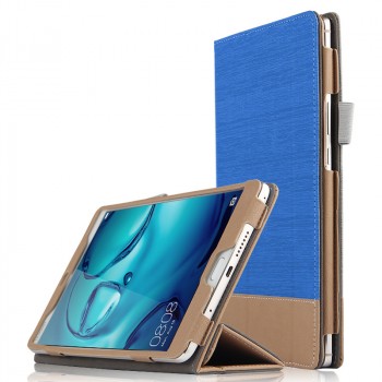 Сегментарный чехол книжка подставка текстура Линии с рамочной защитой экрана и крепежом для стилуса для Huawei MediaPad M3 Синий