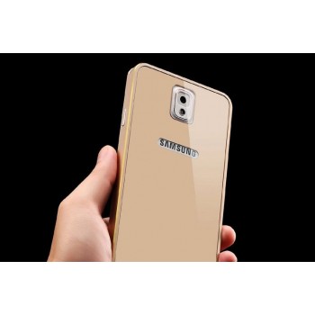 Двухкомпонентный премиум чехол с металлическим бампером с золотой окантовкой и поликарбонатной накладкой для Samsung Galaxy Note 4 Бежевый