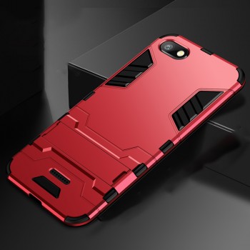 Сверхпрочный противоударный чехол для Xiaomi RedMi 6A с текстурой металлик и ножкой подставкой Красный